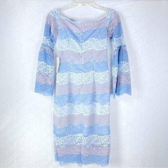 Alexia Admor Women's Blue Lace Off-Shoulder Midi Dress Bell Sleeves sz 0 - Picture 3 of 10